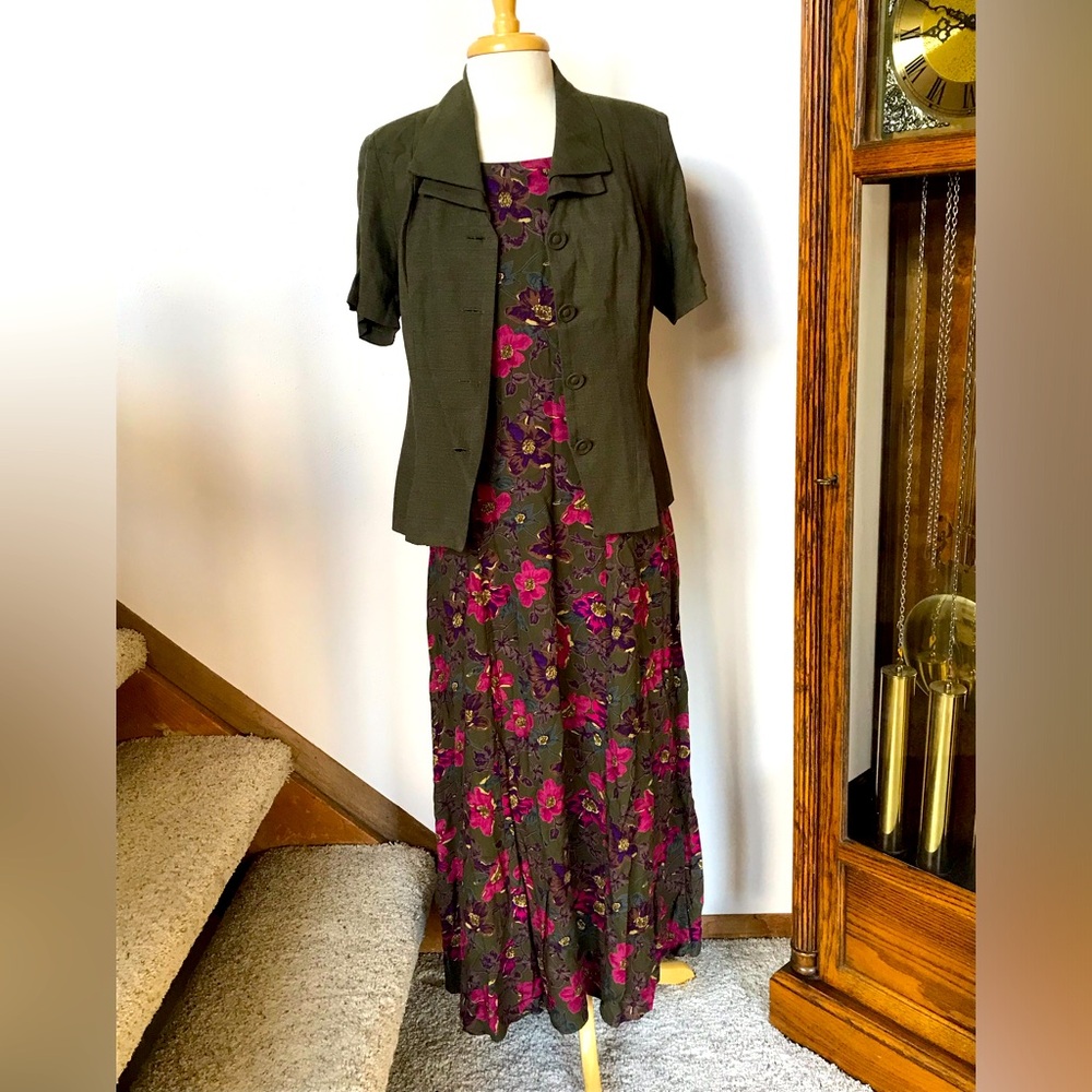 Dress Barn, green & pink flowered Sundress, with or with or without jacket